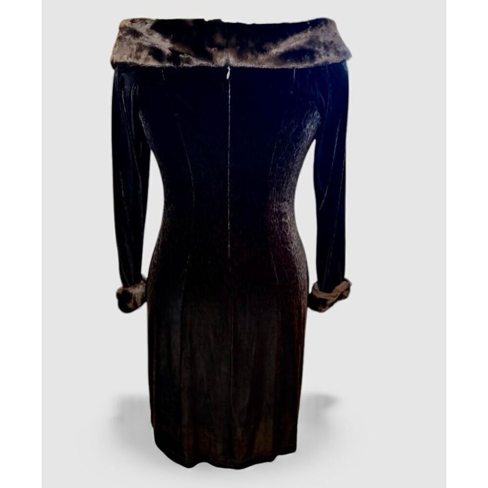 Joseph Ribkoff Vintage Velvet Leopard Off The Shoulder Dress Sz. 6Faux Fur - Picture 6 of 7